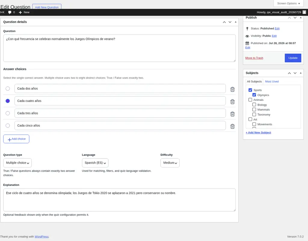 Existing question editor