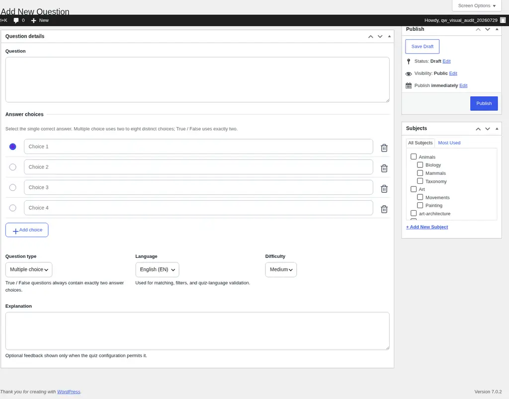 New question editor
