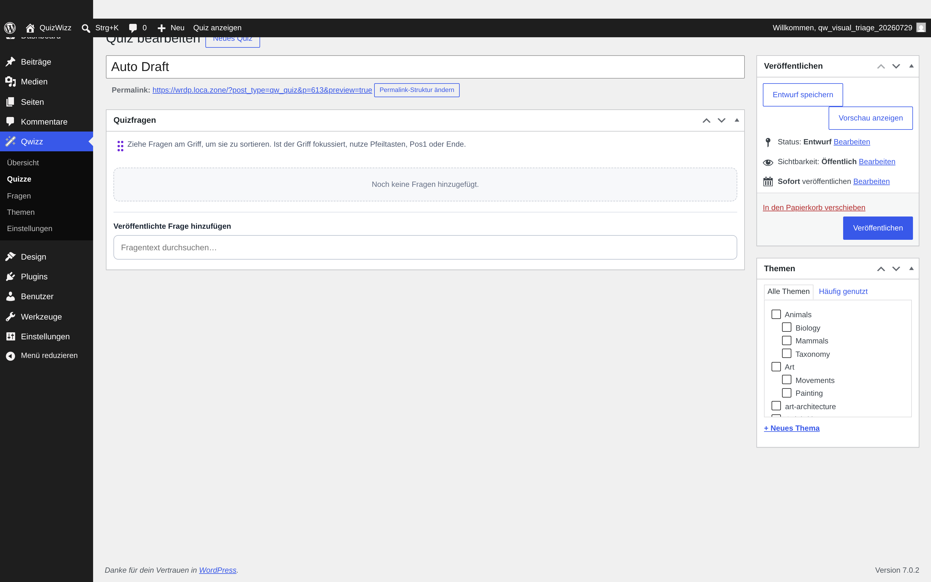 Existing quiz editor