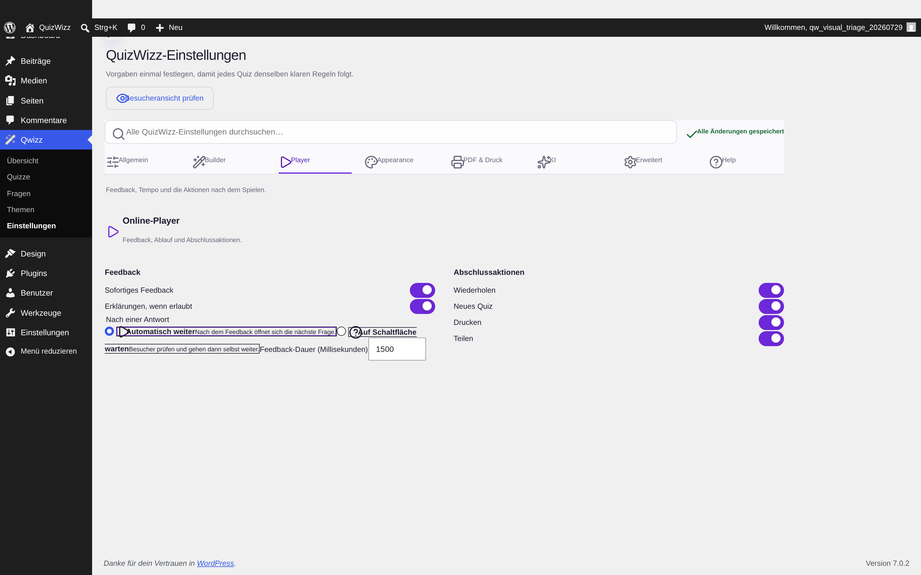 Player workspace