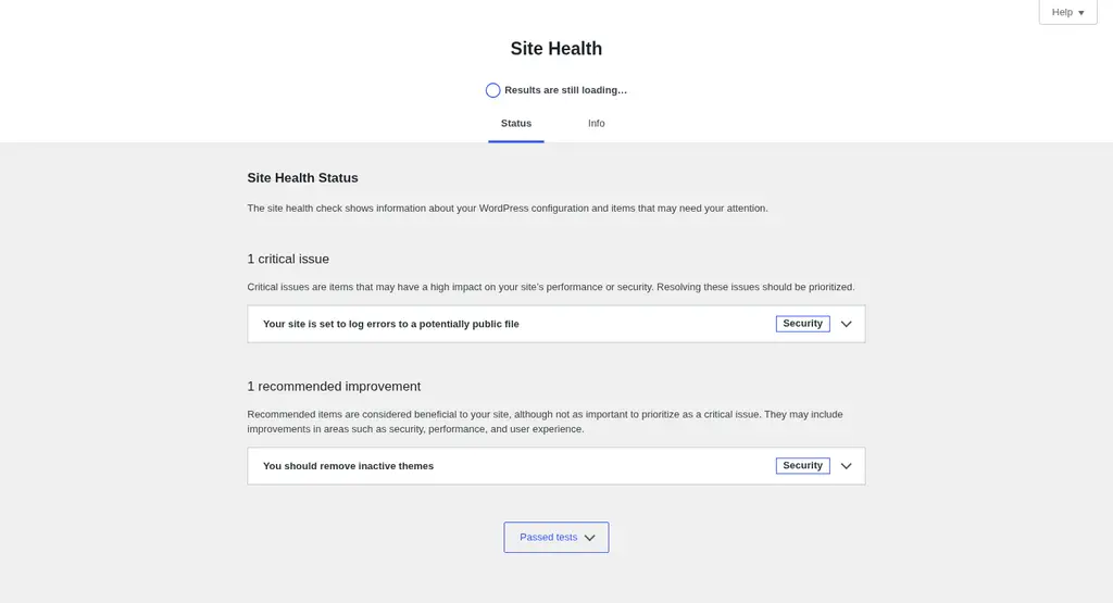 Site Health status