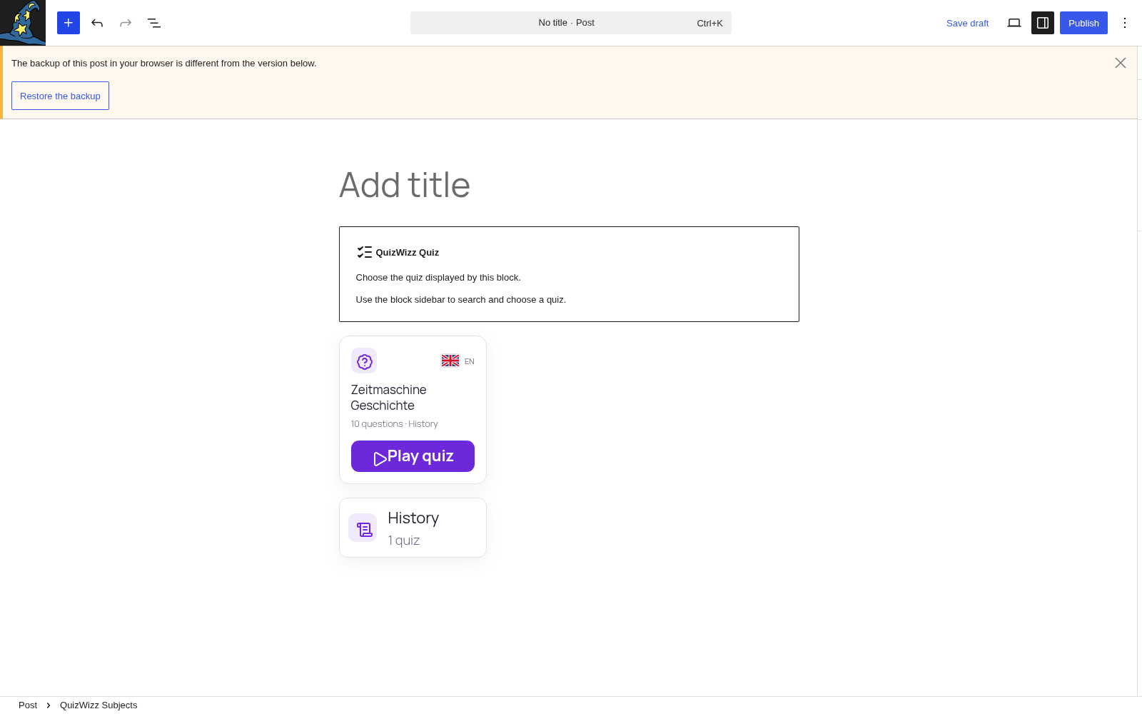 Subjects block inspector β Subject explorer settings: columns and quiz counts
