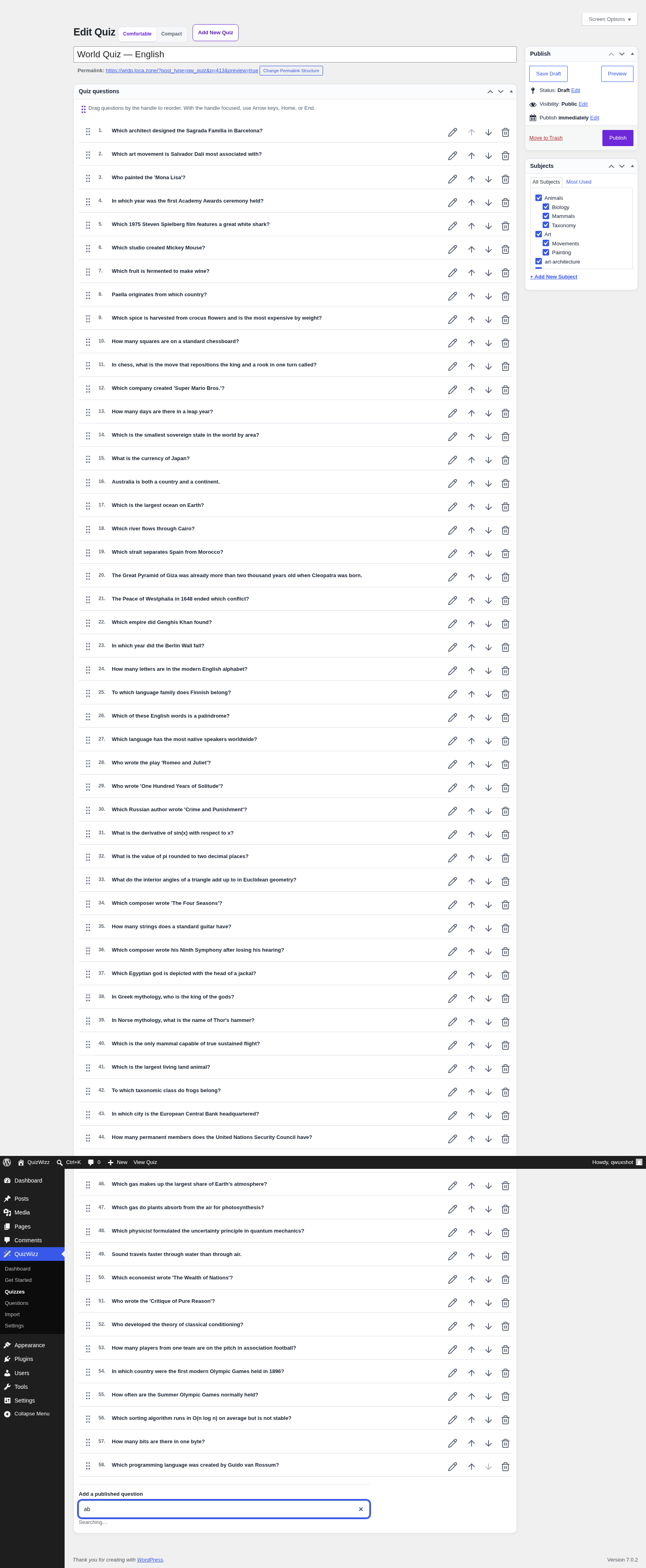 Quiz editor β question search β question-search combobox results