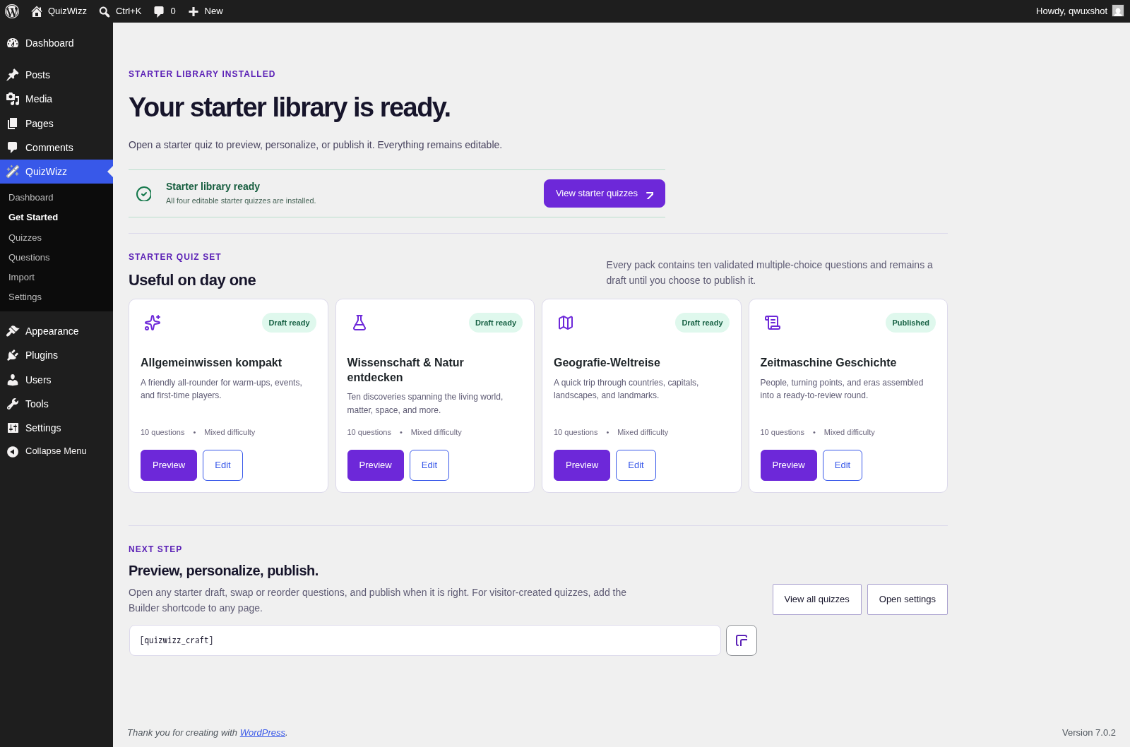Get Started β starter-library explanation and install action