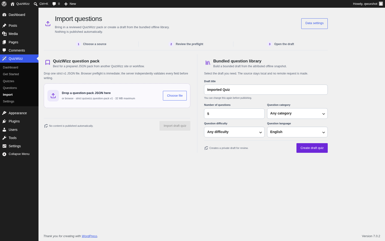 Import β quiz import and bundled-pack workflows