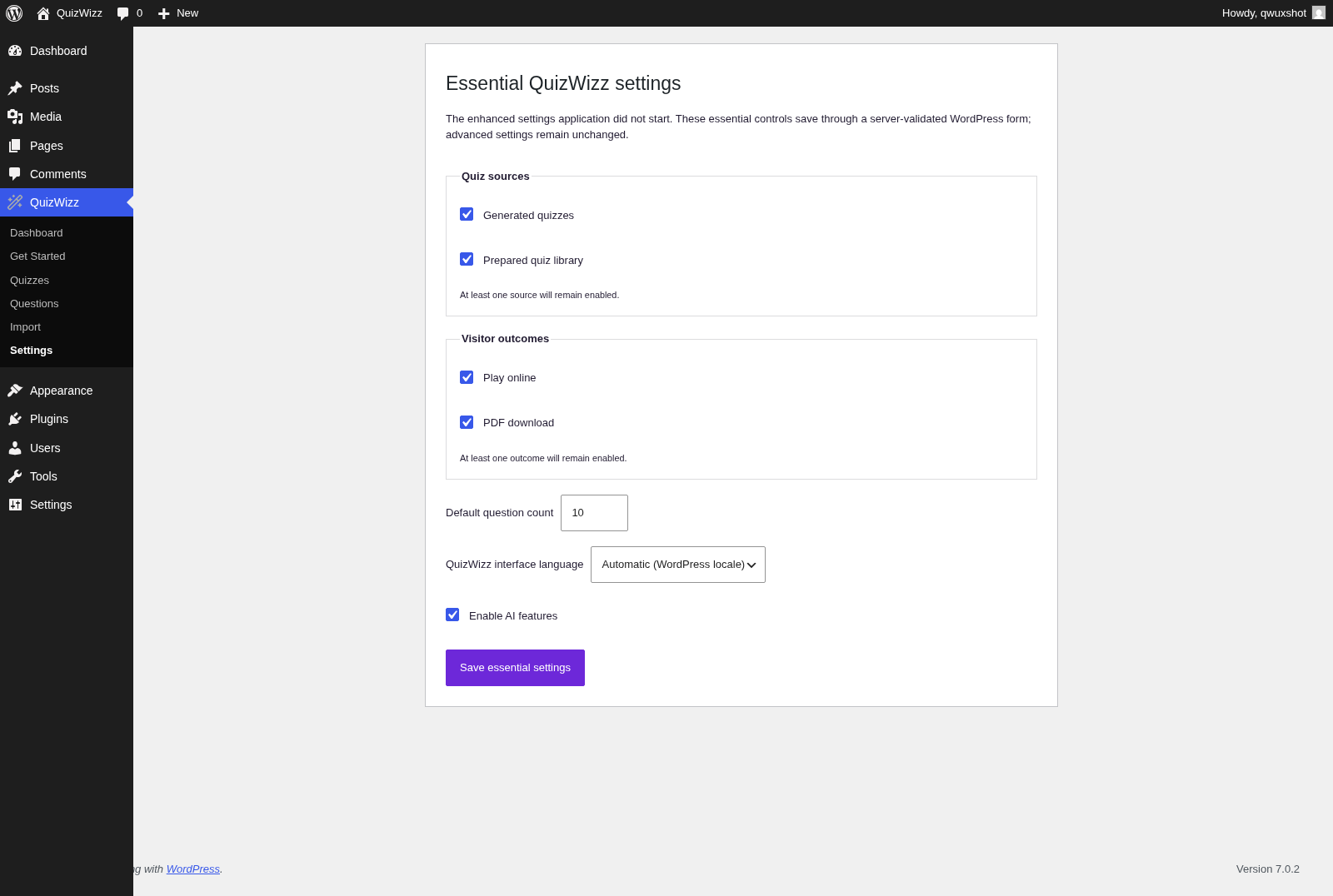 Settings β no-script fallback β server-rendered fallback form