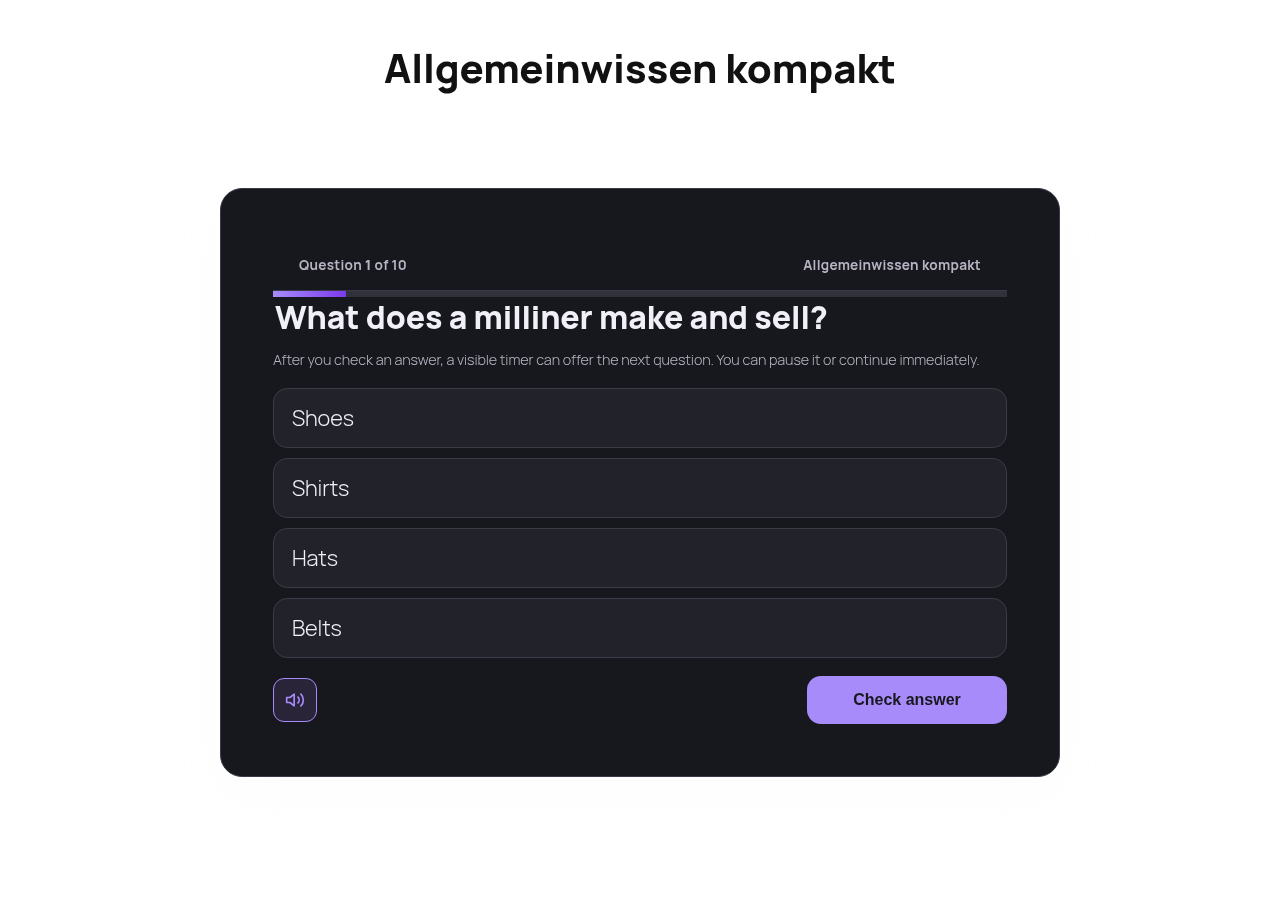 German quiz 'Allgemeinwissen kompakt' Q1/10 fullpage, English-language answer choices