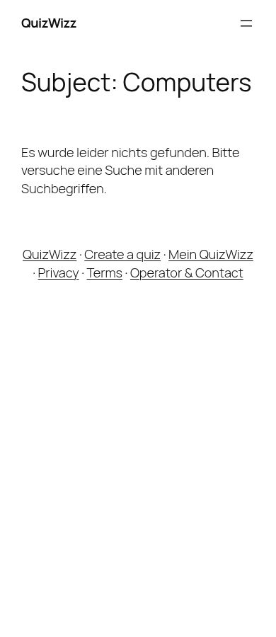 Mobile subject archive 'Computers' — German empty-state text under English UI