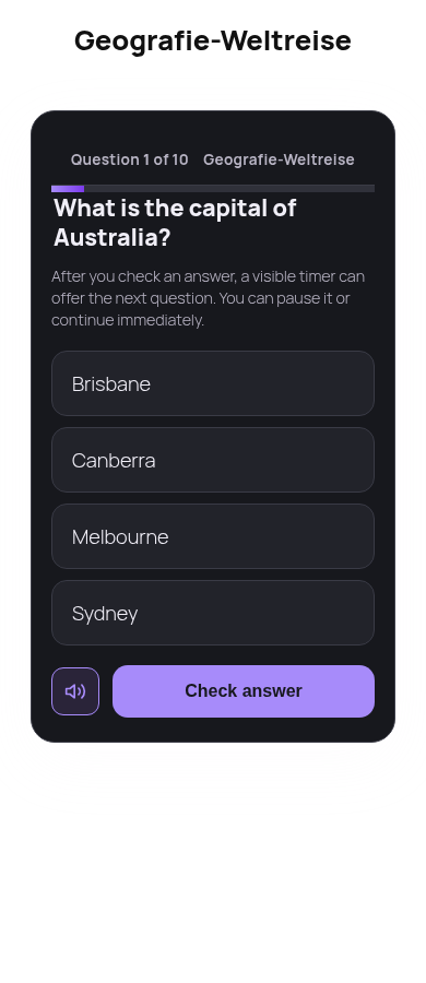 Themed quiz mobile full page, single-column card, answers stacked